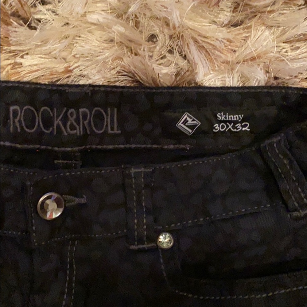 New Rock & Roll print jeans black